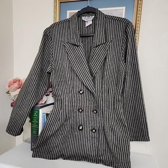 Vintage Button Black Blazer Jacket Rayon Poly Blend Retro La Belle Rockabilly - Picture 9 of 9